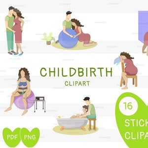 Childbirth Clipart, Printable Files, Birth Positions, Midwife Print, Instant Digital Download, Newborn, Parents, Baby