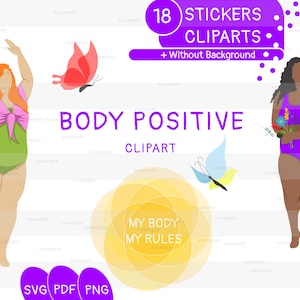 Body Positivity clipart - Body Positive - Plus size Women - Confiant fat woman clipart - Différents corps - Digital clipart PNG