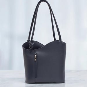 Navy Italian Leather Convertible Shoulder Backpack, Made in Tuscany