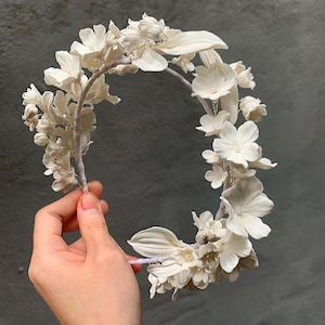 Floral Bridal Headband Mixed With Lily Of The Valley, Clay White Floral Bridal Headband, Bridal Flower Crown, Clay Flowers, Flower Headband
