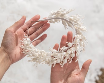 Clay White Floral Bridal Headband, Flower Bud Tiara