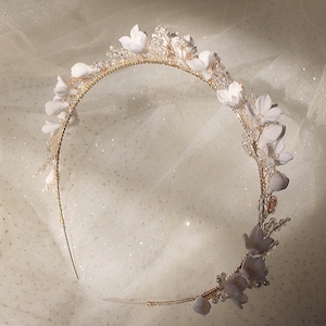 Headband With Flower, Bridal Clay Flower Headband, Bridal Headband, Bridal Crown Floral Headband, Gift For Bridal, Bridal Clay Flower Tiara