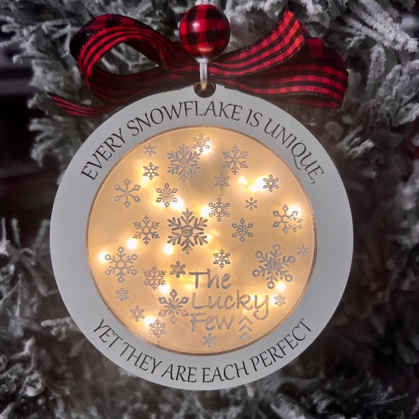 The Lucky Few Christmas Down Syndrome ornament lights engraved Snowflakes