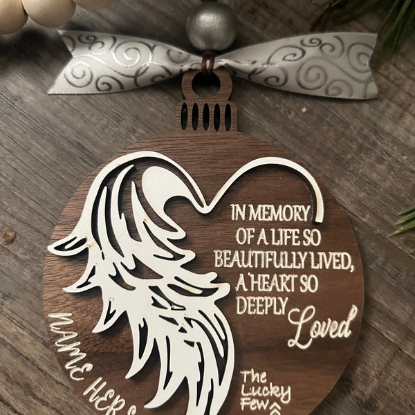 Walnut Wood The Lucky Few Memorial Christmas Ornament, Angel Wings, Loss Remembrance, Personalized Engraved, Choice of two