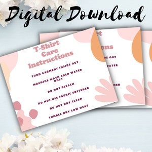 T-Shirt Care Card | TShirt-kaart voor kleine bedrijven | Klaar om T-shirt verzorgingskaart te printen| Instant Download T-Shirt Onderhoudsinstructies | T-Shirt Verzorging