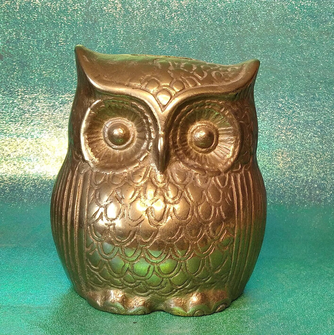 Hibou Tirelire en Laiton, Moulage 19 Eme . Serrurerie Précision Pour La Fermeture