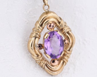 36 mm - Antiker Art déco Anhänger Gelbgold 333/8K mit ovalem Amethyst - um 1925