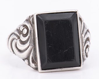 Gr. 67 - Antieke Art Deco zegelring 835 zilver unisex met zwarte onyx - ca. 1930