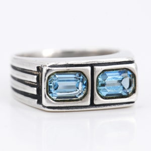 Taille 52 - véritable bague vintage pour femme en argent sterling 925 avec topazes bleues - élégant zeitgeist des années 70