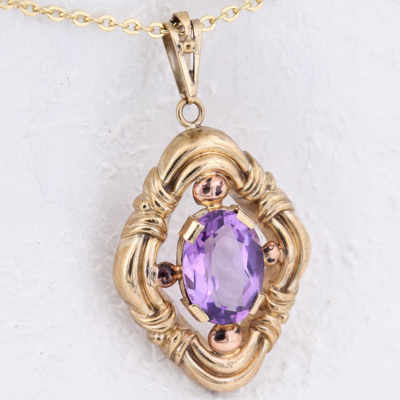 36 mm - Antique Art Deco pendant yellow gold 333/8K with oval amethyst - around 1925 image 1