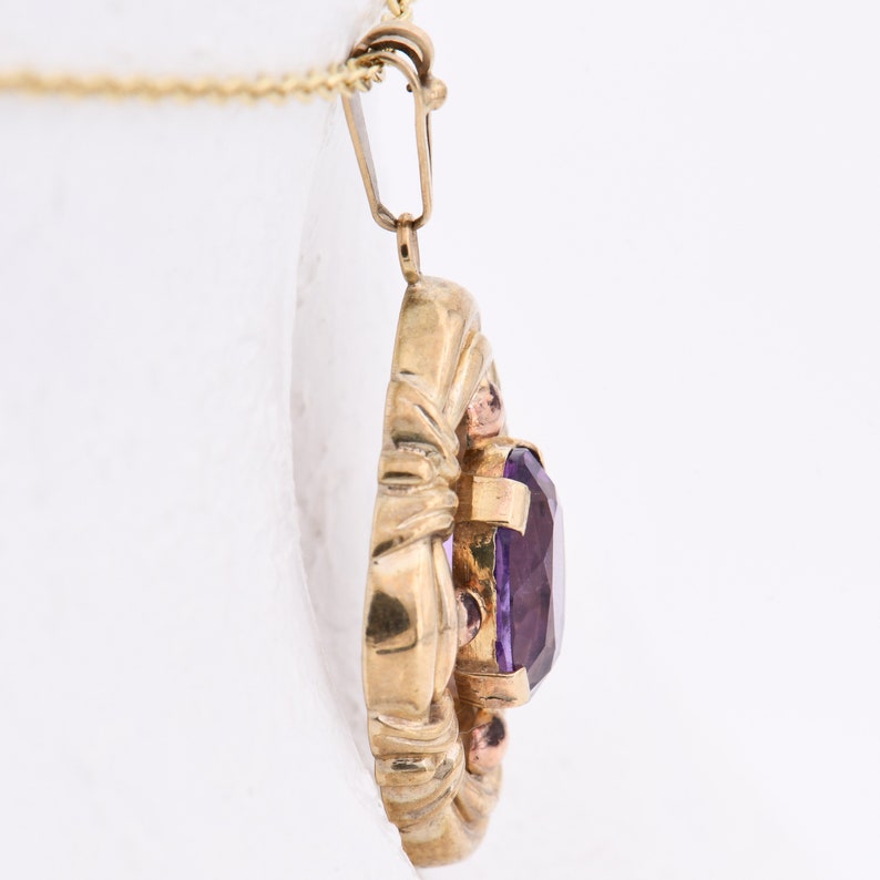 36 mm - Antique Art Deco pendant yellow gold 333/8K with oval amethyst - around 1925 image 3