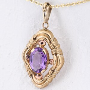 36 mm - Antique Art Deco pendant yellow gold 333/8K with oval amethyst - around 1925 image 2