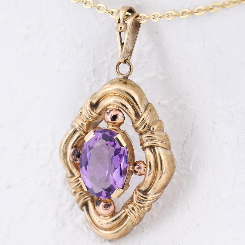 36 mm - Antique Art Deco pendant yellow gold 333/8K with oval amethyst - around 1925 image 2