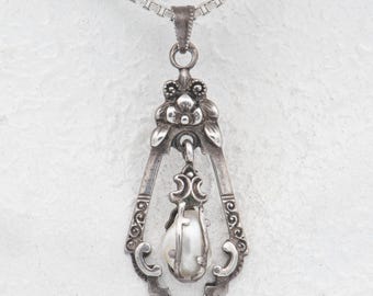32.5 mm - Delicate antique Art Nouveau pearl pendant in 835 silver - circa 1905