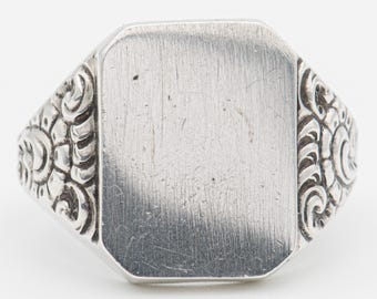 Antique Silver Signet Ring, Men's Ring With Initials MF, Size 23