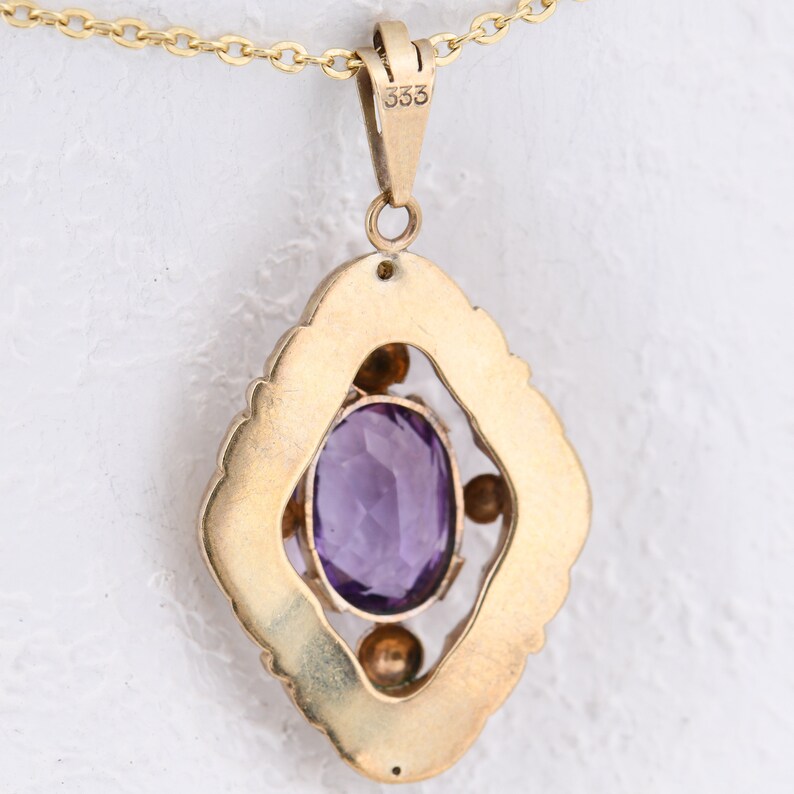 36 mm - Antique Art Deco pendant yellow gold 333/8K with oval amethyst - around 1925 image 4