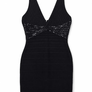 herve leger black sequin bandage dress HERVE LEGER SEQUIN BANDAGE DRESS Caroline's Fashion Luxuries