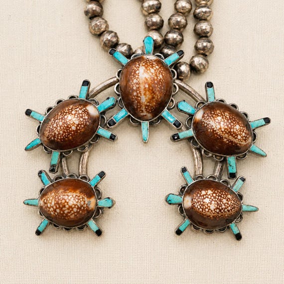 Zuni Sterling Silver Turtle Squash Blossom Jewelry Suite Ernest A Zunie Necklace Cuff Ring Earrings View 3