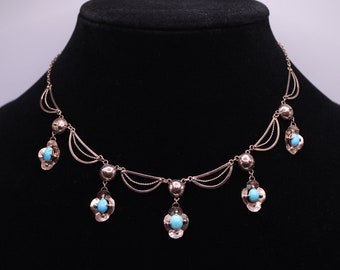 Antique Victorian Persian Turquoise 10k solid Rose Gold Festoon Necklace