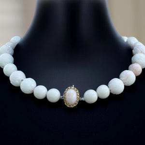 Antique Angel Skin Coral Choker: Carved Shou Beads, 14K Gold Clasp
