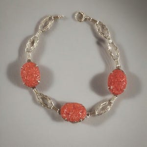 Antieke art-deco 14 kt geelgouden gesneden ongekleurde Momo-koraal schakelarmband 7&quot;
