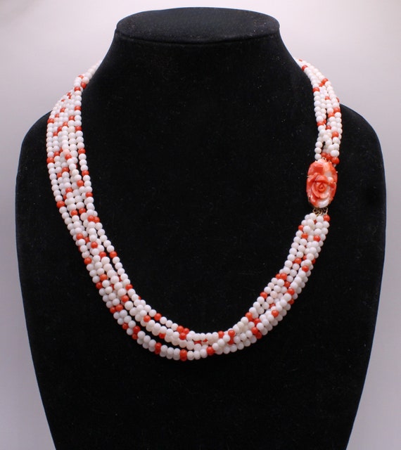 Vintage Multi-Strand Angel Skin Coral Necklace W/… - image 1