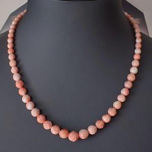 Vintage Natural Pink Angel Skin Coral Graduated Carved Bead Necklace 14k Clasp