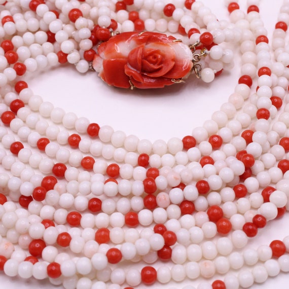Vintage Multi-Strand Angel Skin Coral Necklace W/… - image 5