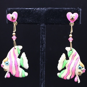 Vintage LATR Angelfish Earrings: Whimsical Enamel Jewelry