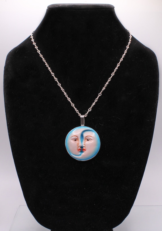 Vintage Sergio Bustamante, Painted, Moon Face Sterling Silver