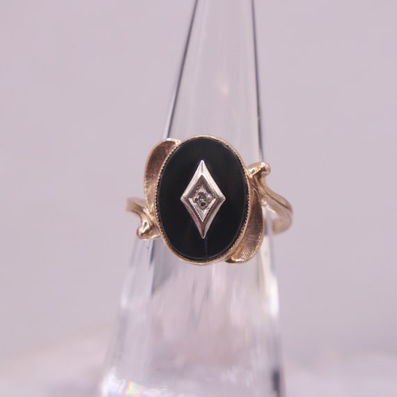 Antique Art Deco 14K Yellow Gold Oval Black Onyx … - image 6