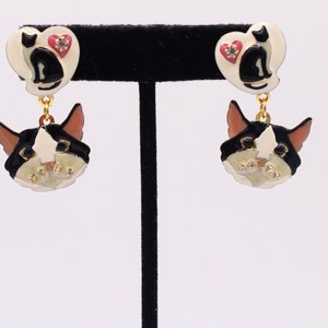Vintage Handmade Enamel “Cat” Dangle Earrings by Lunch at the Ritz | Hypoallergenic Jewelry |
