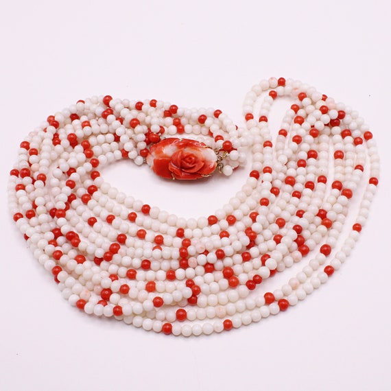 Vintage Multi-Strand Angel Skin Coral Necklace W/… - image 4