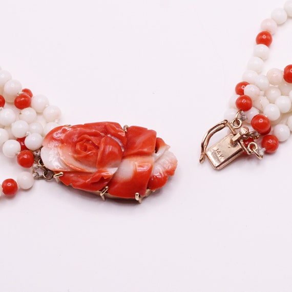Vintage Multi-Strand Angel Skin Coral Necklace W/… - image 7