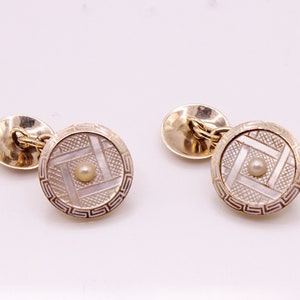 Antique Art Deco 18KT Yellow Gold Mother of Pearl Cuff Links