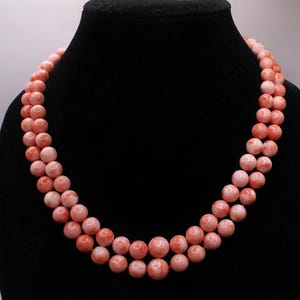 Vintage Natural Graduated Angel Skin Coral Double Strand Necklace 14K Gold Clasp 125.5 Grams