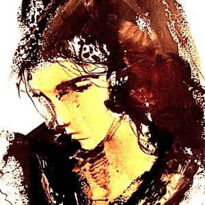 オリジナル絵画、ジーノ・ホランダー、紙に油彩、抽象表現主義の具象肖像画