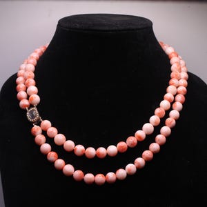 Antique Angel Skin Coral Necklace: 10K Gold Seed Pearl Clasp