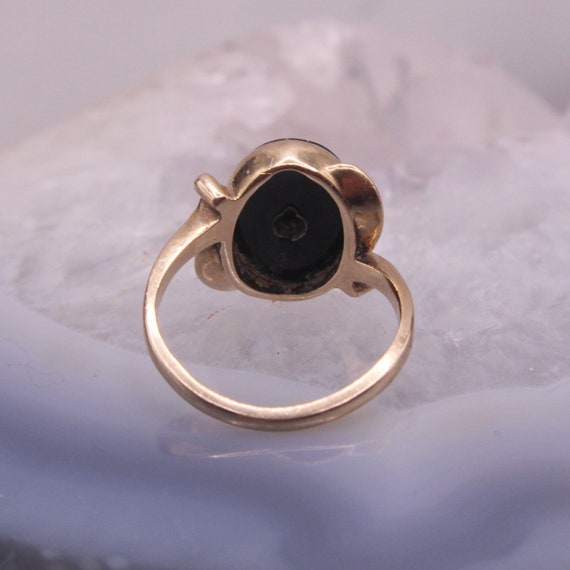 Antique Art Deco 14K Yellow Gold Oval Black Onyx … - image 3