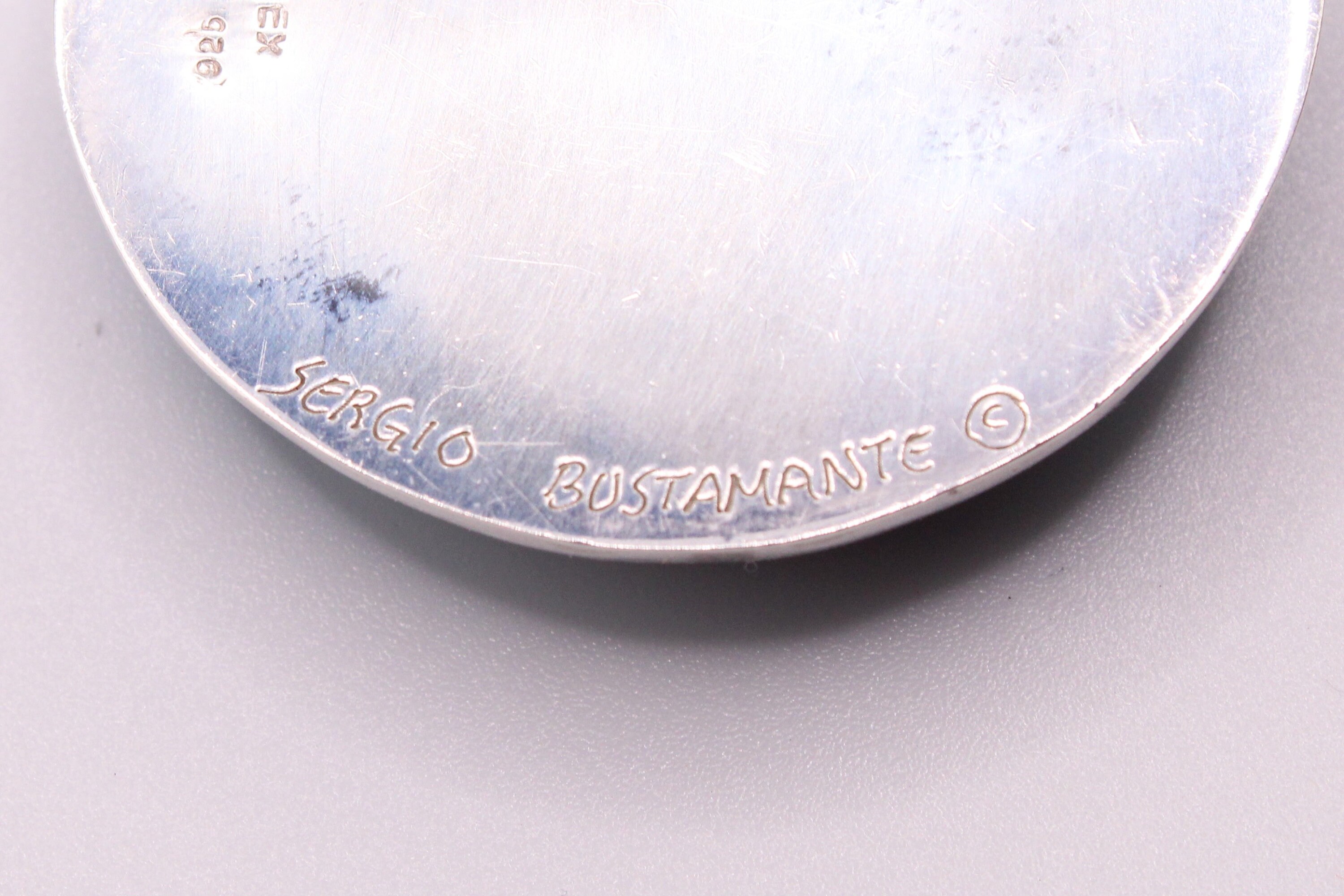 Vintage Sergio Bustamante, Painted, Moon Face Sterling Silver