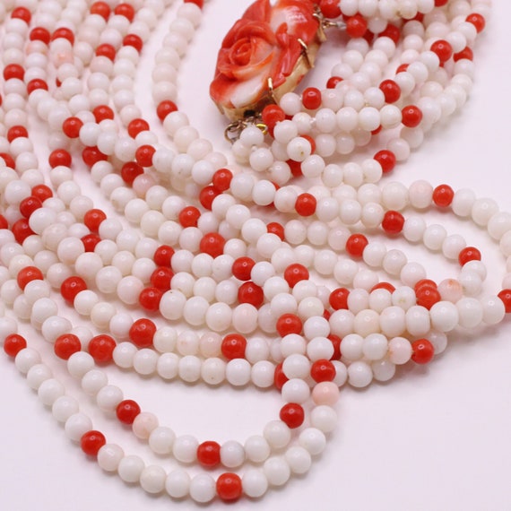 Vintage Multi-Strand Angel Skin Coral Necklace W/… - image 6