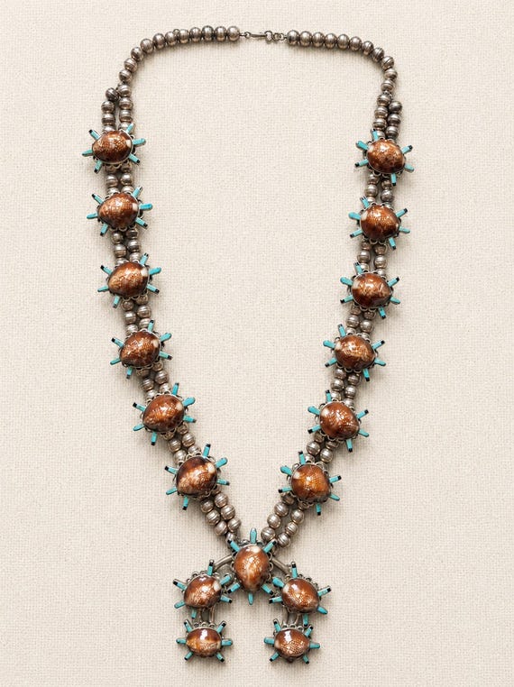 Zuni Sterling Silver Turtle Squash Blossom Jewelry Suite Ernest A Zunie Necklace Cuff Ring Earrings View 2