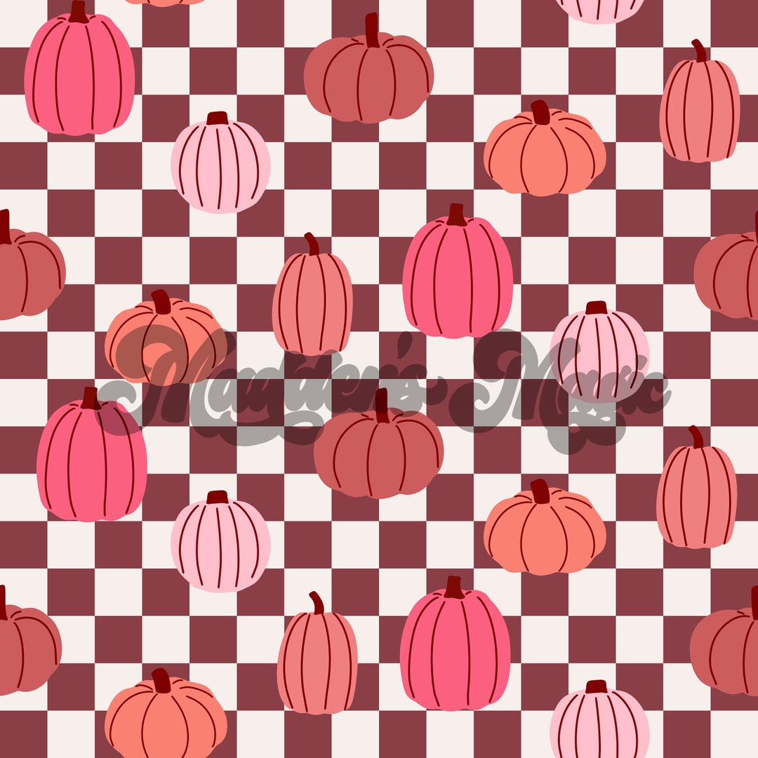 Pumpkin Checker Print, Retro Fall Seamless File, Spooky Doodles, Cute ...