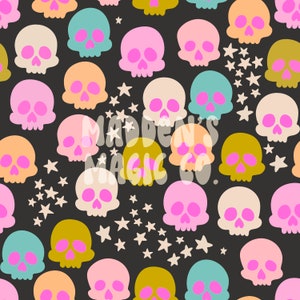 Boho Skulls Seamless, Spooky Doodles, Instant Digital Download, Spooky Seamless File, Halloween Surface Pattern Design