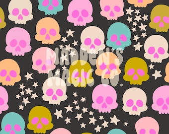 Boho Schädel nahtlos, gruselige Doodles, sofortiger digitaler Download, gruselige nahtlose Datei, Halloween Oberflächenmuster Design