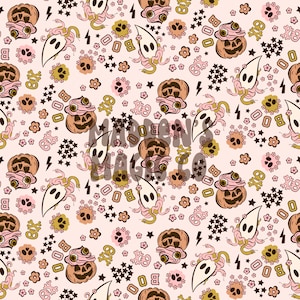 Spooky Seamless, Pumpkin Seamless, FalcSeamless, Boo Seamless, Cute ghost design, Halloween Seamless Pattern, Boho Ghosts