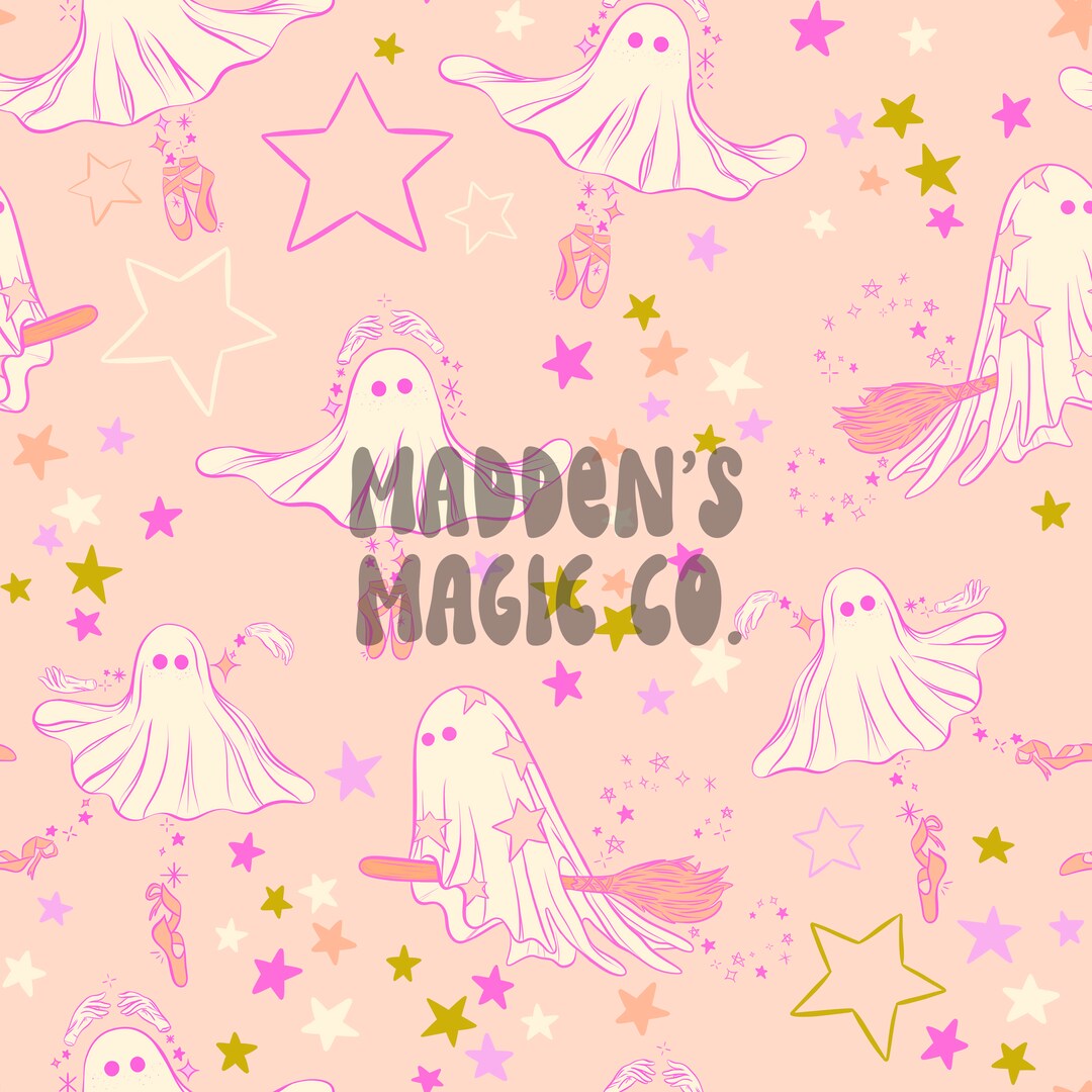 Spooky Seamless, Boho Ghost Seamless Pattern, Floating Ghost, Digital