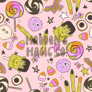 Spooky Sweets Halloween Seamless Pattern Design | PNG Instant Digital Download | Boho Surface Pattern