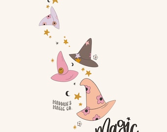 Halloween PNG-Design für Sublimation, sofortiger digitaler Download, gruselige Doodles, Boho-Hexenhut