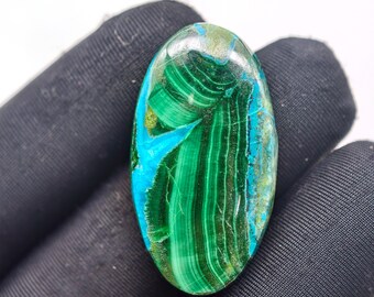 Handcrafted Azurite Malachite Cabochon: DIY Gemstone (35x18x6mm 50 CT)